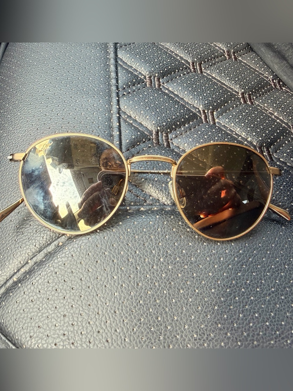 Maui Jim Gold Round Metal Sunglasses with Brown Lenses